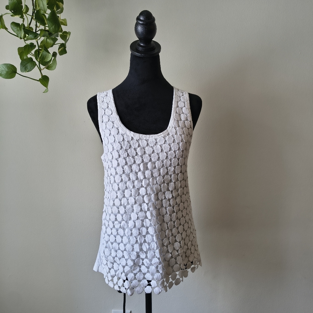 NWT J. Crew White 100% Cotton Crochet Eyelet Tank Top Size Small